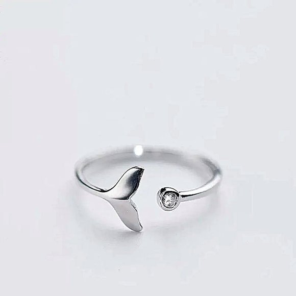 Sterling Silver Crystal Mermaid Tail Open Ring - Picture 2 of 7